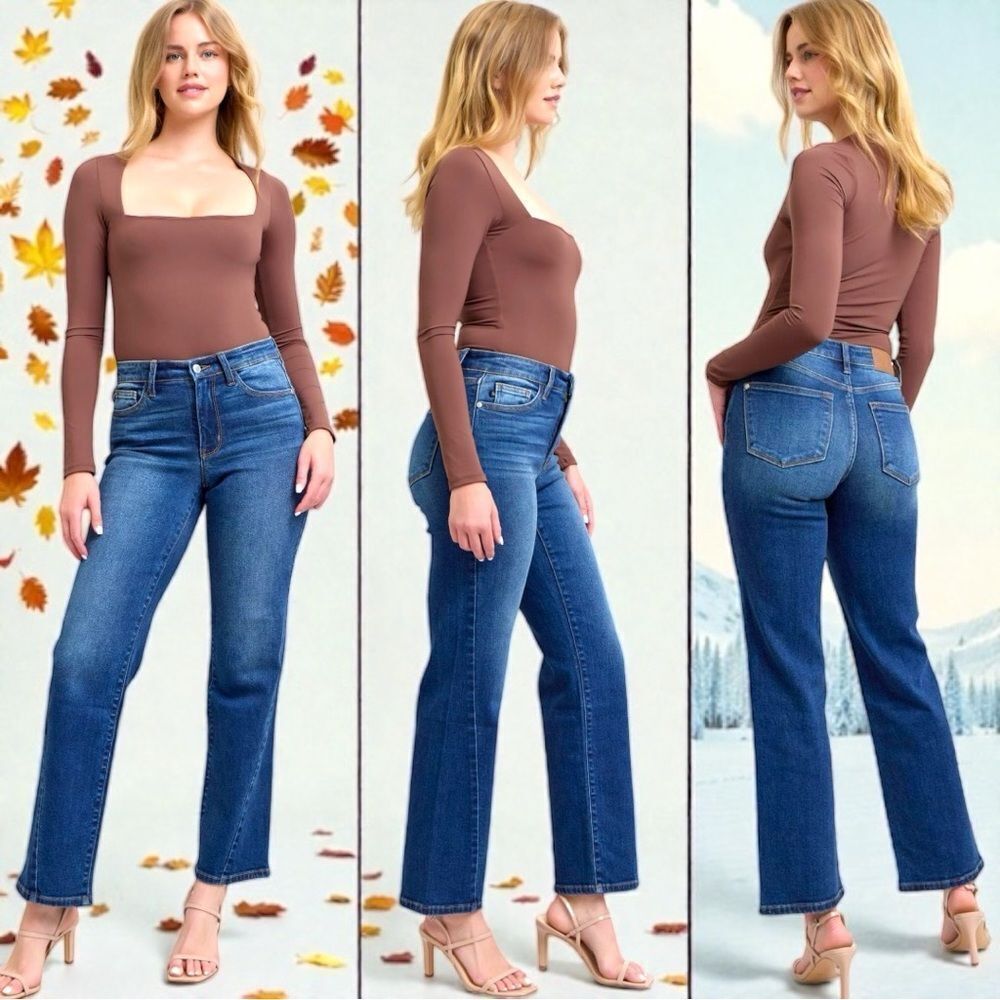 Judy Blue Mid Rise Straight Jeans Side Seam Stretch Dark Wash Plus & Reg – NWT - Picture 2 of 14